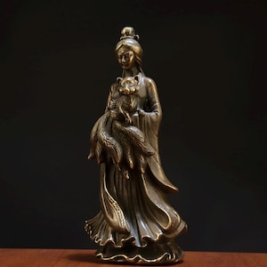 Chinese antique hand carved exquisite and unique pure copper nine tailed fox fairy spirit fox figure ornament,home decoration