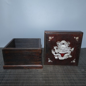 Chinesisches reines handgeschnitztes Rosenholz mit Muscheldrachenmuster-Schatzkästchen-Aufbewahrungsbox-Verzierung, kostbare, schöne Form