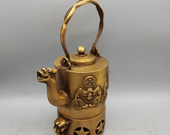 Ornement de théière dragon chinois en laiton doré pur sculpté à la main, qui a une valeur de collection et peut être utilisé