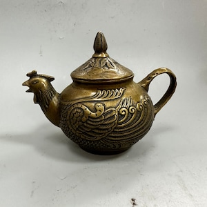 Chinese pure hand-carved pure copper brass phoenix statue teapot ornament,with collection and use value