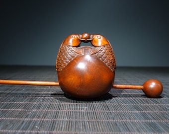 Chinese antique hand carved Boxwood Wooden Fish statue ornament