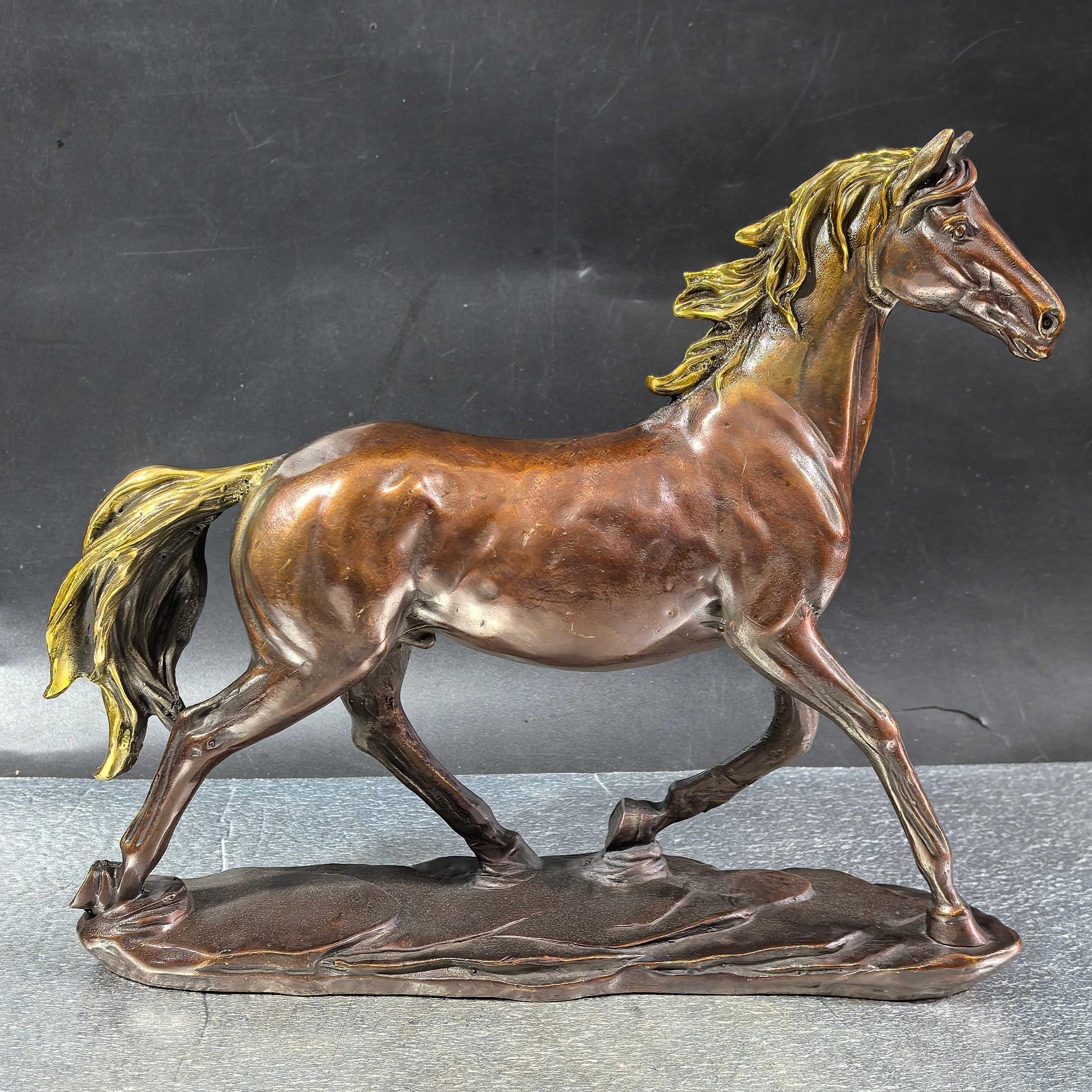 ヴィンテージ！Horse Three-dimensional カフ ブレスレット Chinese Antique Hand Carved Pure Copper Gilt Horses to Success