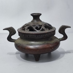 Chinese antique bronze carving incense burner statue,exquisite and rare,collected and used