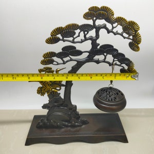 Chinese antique hand carved incense burner ornament with base pure copper gilt pine and crane statue hanging incense burner,unique