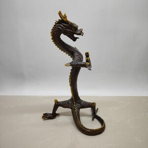 Chinese pure hand-carved pure copper gilt small standing dragon ornaments,tabletop decoration,precious and unique,can be collected