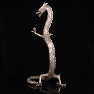 Chinese statue hand carved pure copper plated silver inlaid gems stand dragon ornament,home and tabletop decoration,exquisite and precious