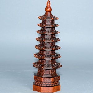 Collect hand carved natural boxwood Wenchang tower,pagoda ornaments,precious and unique,beautiful shape