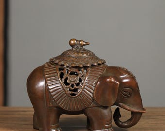 Chinesische Hand geschnitzt reiner Kupfer Elefant aushöhlen Muster Weihrauch Brenner Ornamente, dekorative Tischplattenverzierungen, selten und exquisit