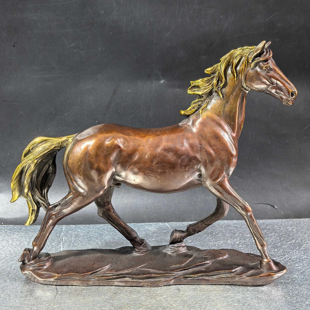 Chinese Antique Hand Carved Pure Copper Gilt Horses to Success