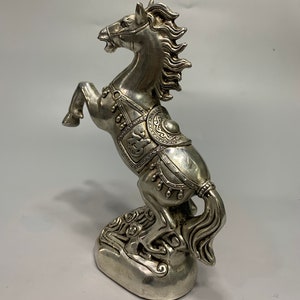 Chinese antique handmade white copperr Ben horse statue,pure hand carved exquisite patterns,worthy of collection