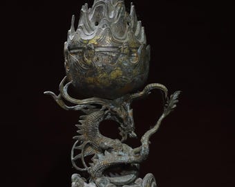 Chinese Antique Handmade Exquisite Rare Pure Copper Bronze Dragon Statue Boshan incense burner decorations