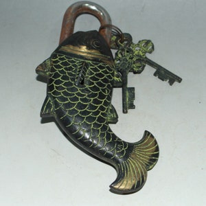 Collection copper lock ornaments,fish lock carved copper lock door lock cabinet key lock