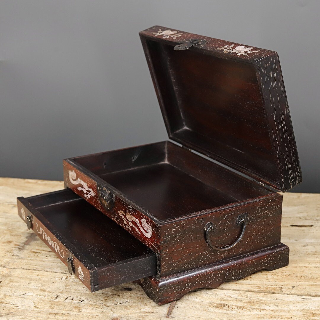 Chinese Antique Hand Carved Sandalwood Inlaid Flower and Bird Pattern ...