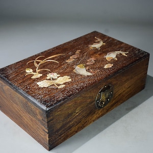 China&#39;s antique natural rosewood jewelry box statue,pure hand carved lotus fish pattern,exquisite collection and use