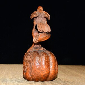 Chinese handmade carved natural boxwood bird statue ornament,exquisite and unique,collectible image 9