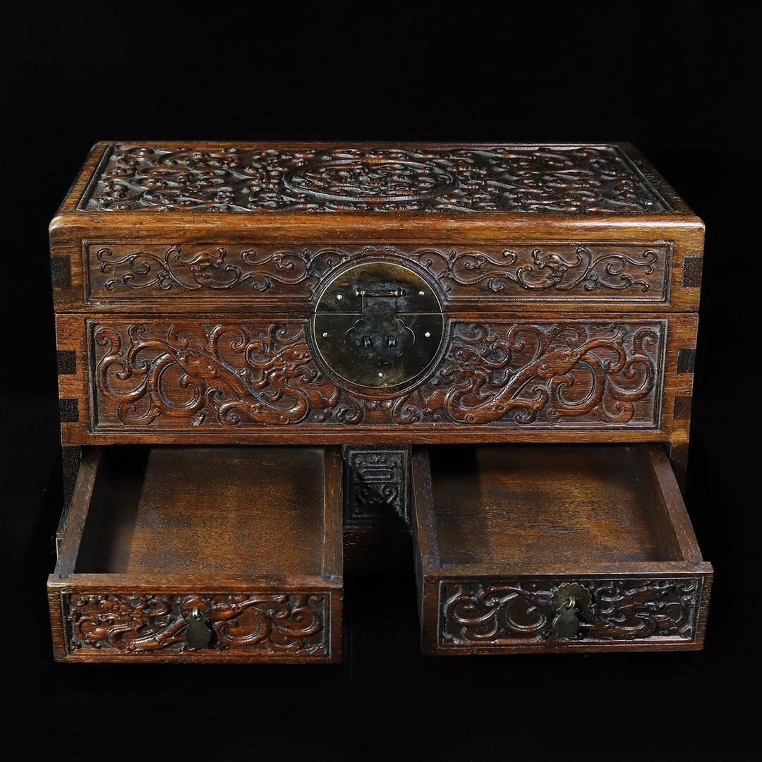 Chinese Antique Hand Carved Rosewood High Relief Dragon Pattern Drawer ...