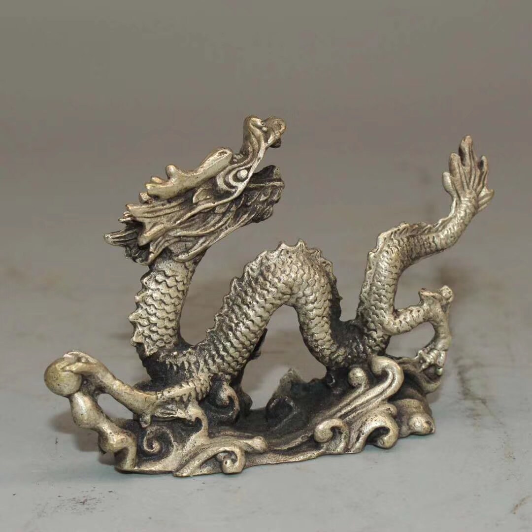 Chinese handmade white bronze dragon statue ornaments,beautiful in shape,worthy of collection