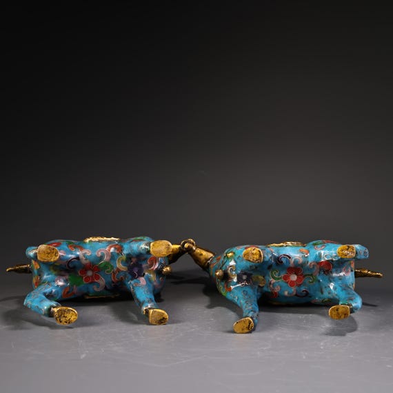 中国のアンティーク純銅七宝焼き高浮き彫り馬像、幸運の馬、成功の像