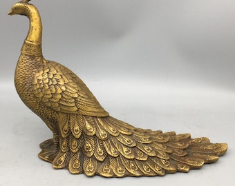 中国製の手彫り銅製金メッキ孔雀像装飾品、家具・卓上装飾品