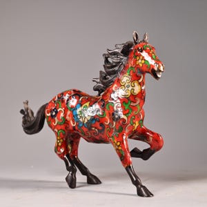 Chinese antique handmade carved pure copper cloisonn é exquisite high relief horse statue ornament, desktop decoration,rare and exquisite