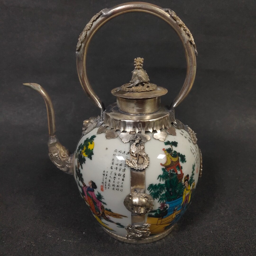 Chinese Outsourcing Tibetan Silver Teapot Beautiful Woman Pattern