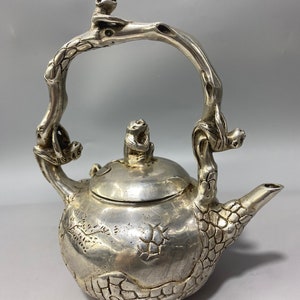 Chinese antique hand carved white copper exquisite pattern statues teapot ornaments,beautiful shape,worth collecting and used