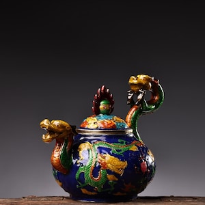 Chinese antique hand-carved pure copper cloisonne dragon statue teapot ornament,exquisite and rare,worth collecting and use