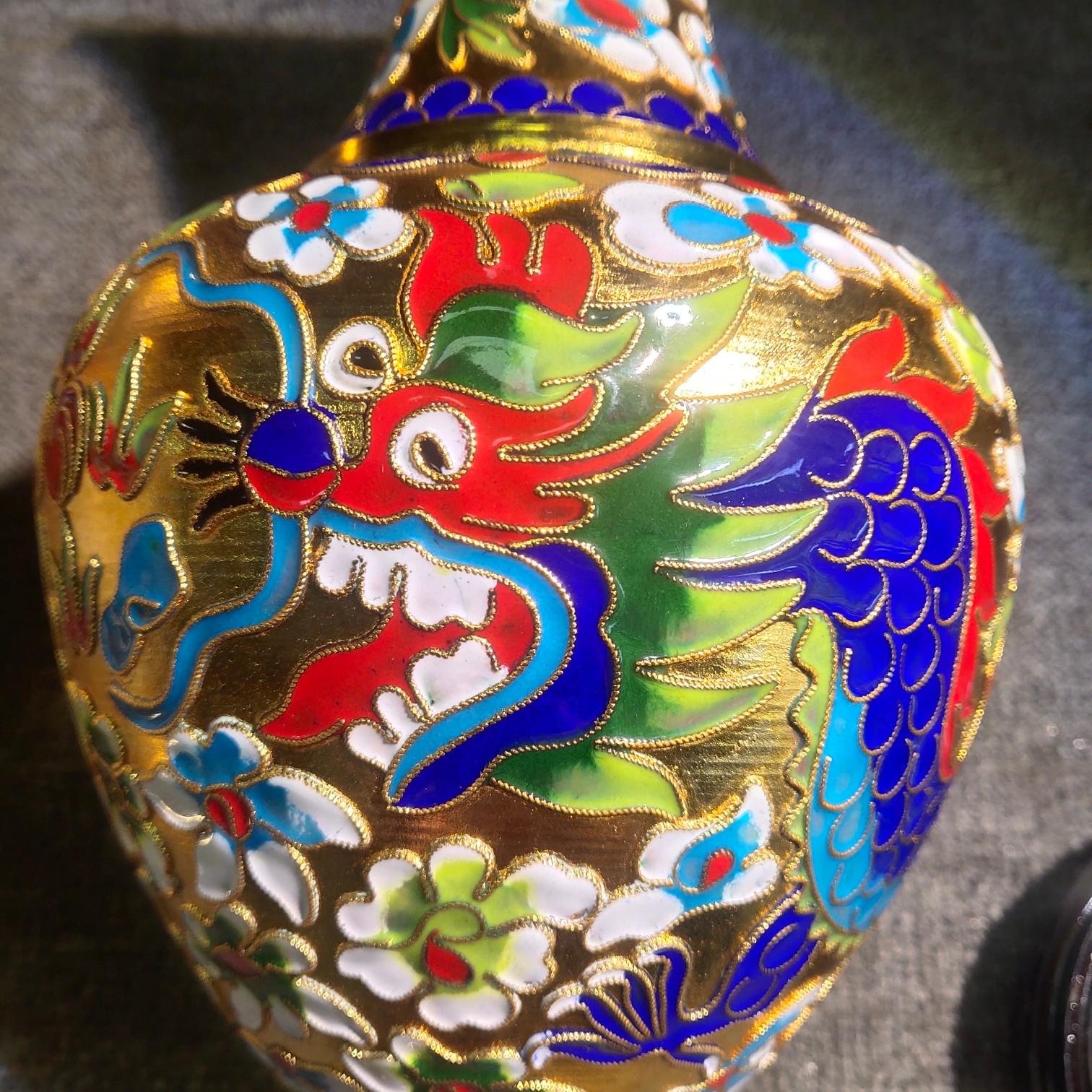中国七宝焼 ヴィンテージ龍 置物 フィリグリー細工 中国七宝焼