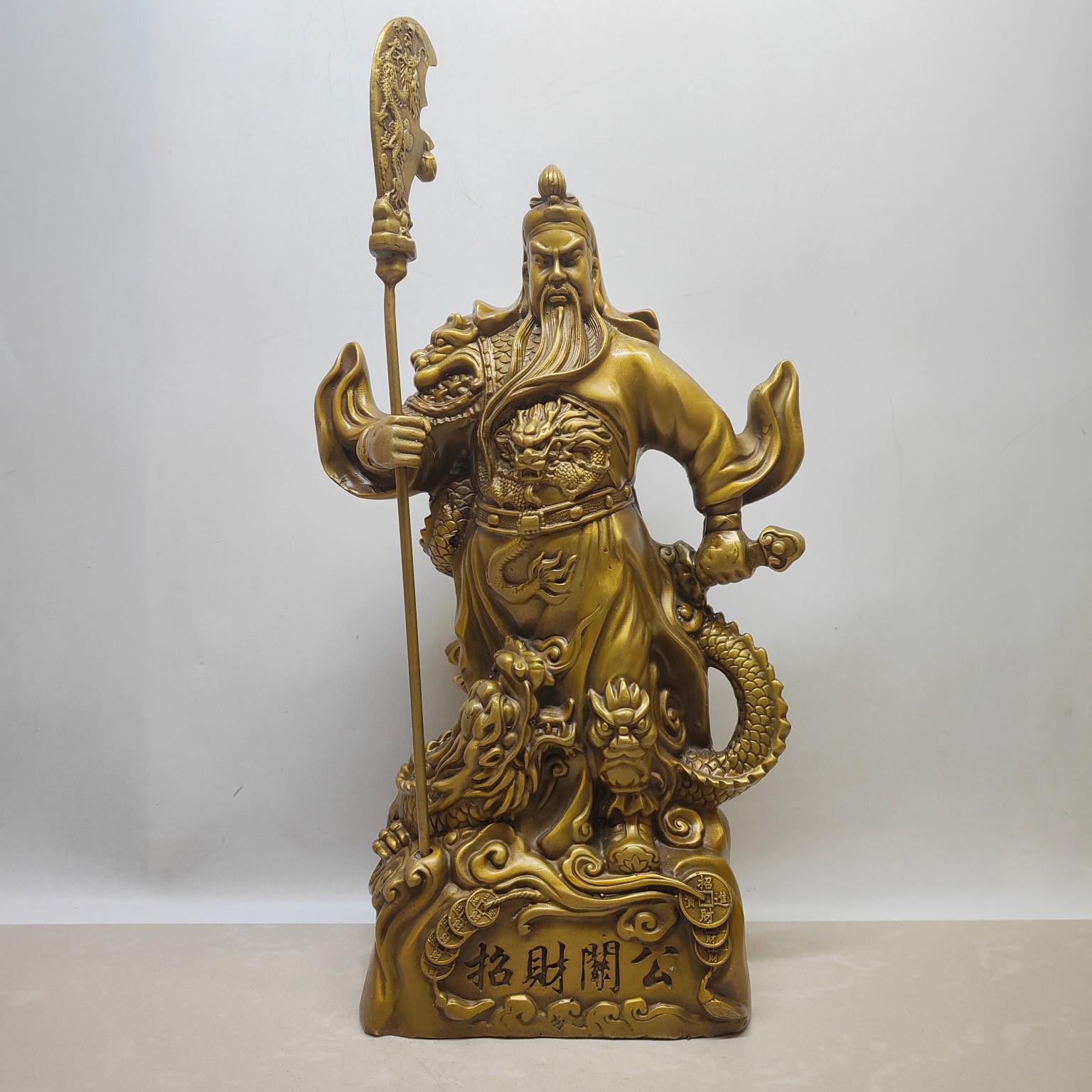 祥龍堂　鋳銅階具 Chinese Antique Pure Copper Hand-carved Guan Gong Brass Statue