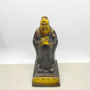 中国のアンティーク純銅金箔彫像、手彫り孔子、絶妙な装飾品、貴重でユニーク