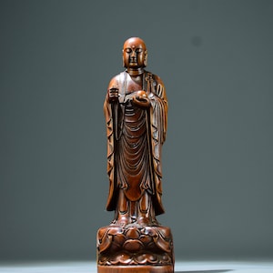 Chinas alte natürliche Buchsbaum-Buddha-Statue, reine handgeschnitzte exquisite Muster, selten und kostbar, kann gesammelt werden