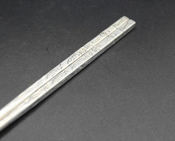 Collection of Chinese Zang Silver Hand-carved Exquisite Chopsticks