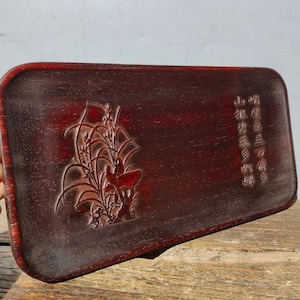 Chinese antique pure hand-carved red sandalwood flower pattern small tea tray,precious and exquisite,worth collecting and used