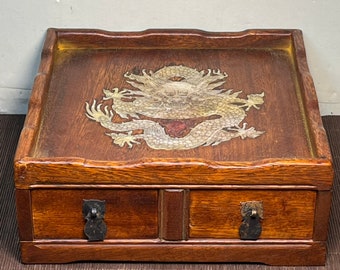Chinese hand carved rosewood inlaid dragon pattern drawer tea tray tea box,small tea table decor,exquisite and precious,worth collecting
