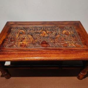 Chinese pure hand-carved natural rosewood table tea table exquisite auspicious dragon patterns can be used for collection
