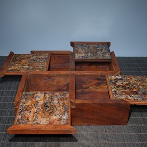 Chinese hand carved natural rosewood inlaid shell four open boxes,beautiful shape,precious and unique