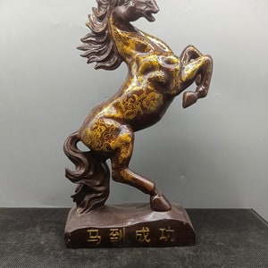 Chinese antique pure copper gilt lucky horse to success statue ornament,furniture decor,rare and precious