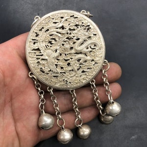 Chinese antique pure hand-carved dragon and phoenix pattern exquisite necklace