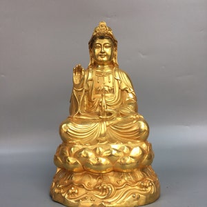 Chinese pure hand-carved pure copper gilt guanyin bodhisattva statue decoration,exquisite shape can be collected