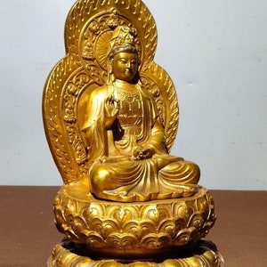 Chinese antique hand carved pure copper gilt Guanyin Bodhisattva statue ornament,precious and unique,can be collected