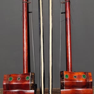 Chinese Statue Pure Hand-carved Rosewood Inlaid Gems Exquisite Erhu ...