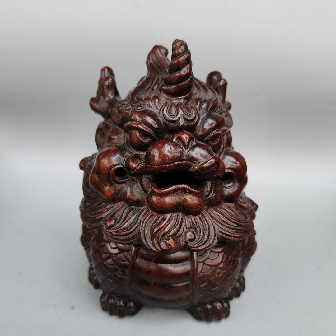 Chinese Antique Pure Copper Red Copper Handmade Carved Kylin Beast ...