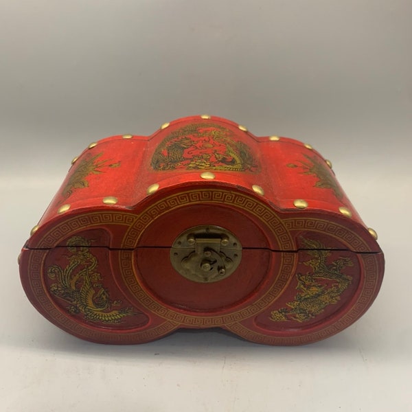 Chinese pure hand carved Lacquer dragon and phoenix pattern jewelry box storage box,home decor,unique design,can be collected