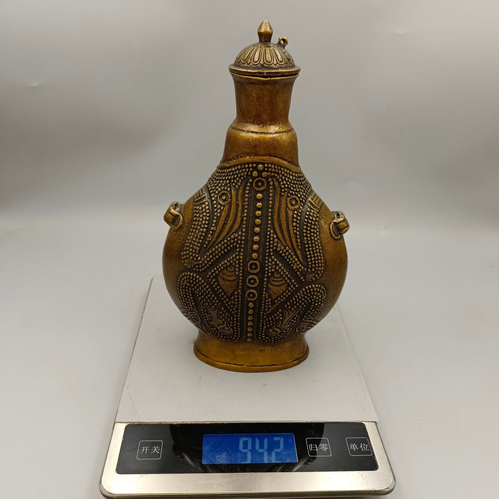 中国の純粋な手彫り真鍮銅カエルパターンティーポット、コレクション