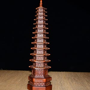 Chinese pure handmade carved boxwood pagoda ornament, exquisite and precious,can collected