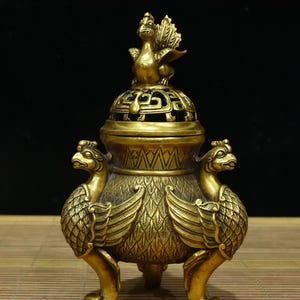 Chinesische antike handgemachte geschnitzte reine Kupfer Phoenix-Statue Weihrauch-Brenner-Verzierung, selten und vorzüglich, Hauptdekoration