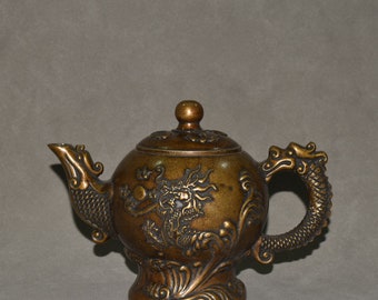 Chinese antique hand-carved pure copper brass dragon pattern teapot decorations,can be collected and used