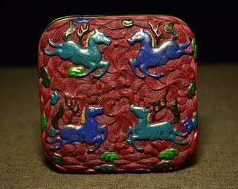 Chinese pure hand carved Lacquer painted horse pattern jewelry box storage box,home decor,unique design,can be collected