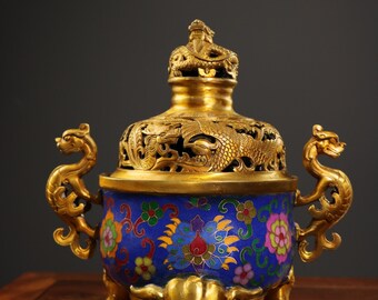 大型中国製七宝焼香炉：龍と鳳凰の香炉、風水装飾 - Etsy 日本