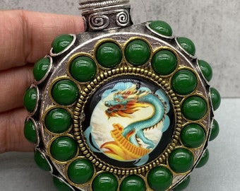 チベットの銀象嵌宝石嗅ぎタバコ瓶、ユニークなデザイン、中国の